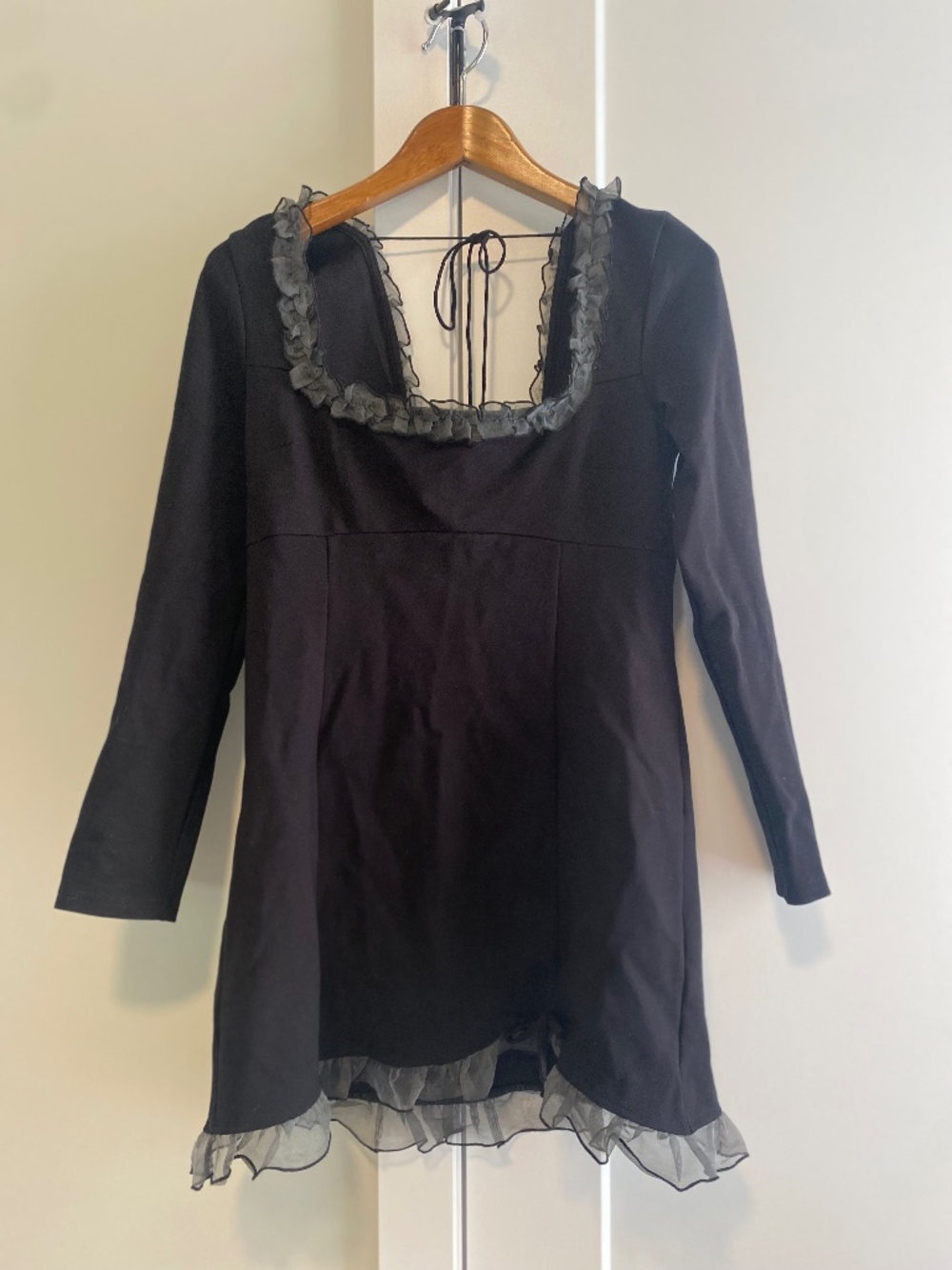 Free People Whimsigoth Black Mini Long Sleeve Dress